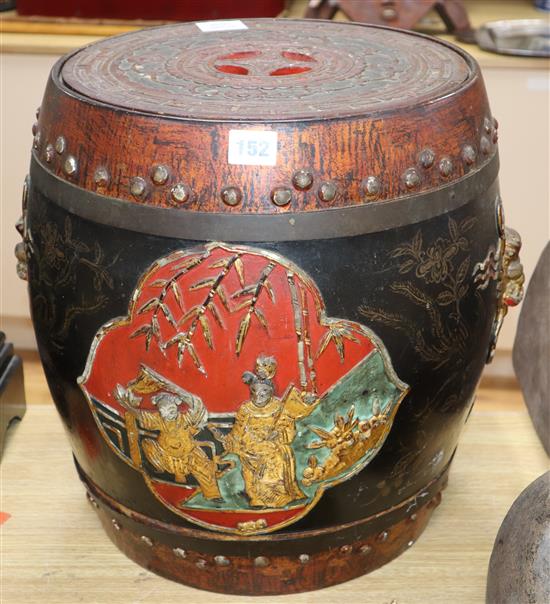 A Chinese polychrome lacquer barrel seat height 40cm